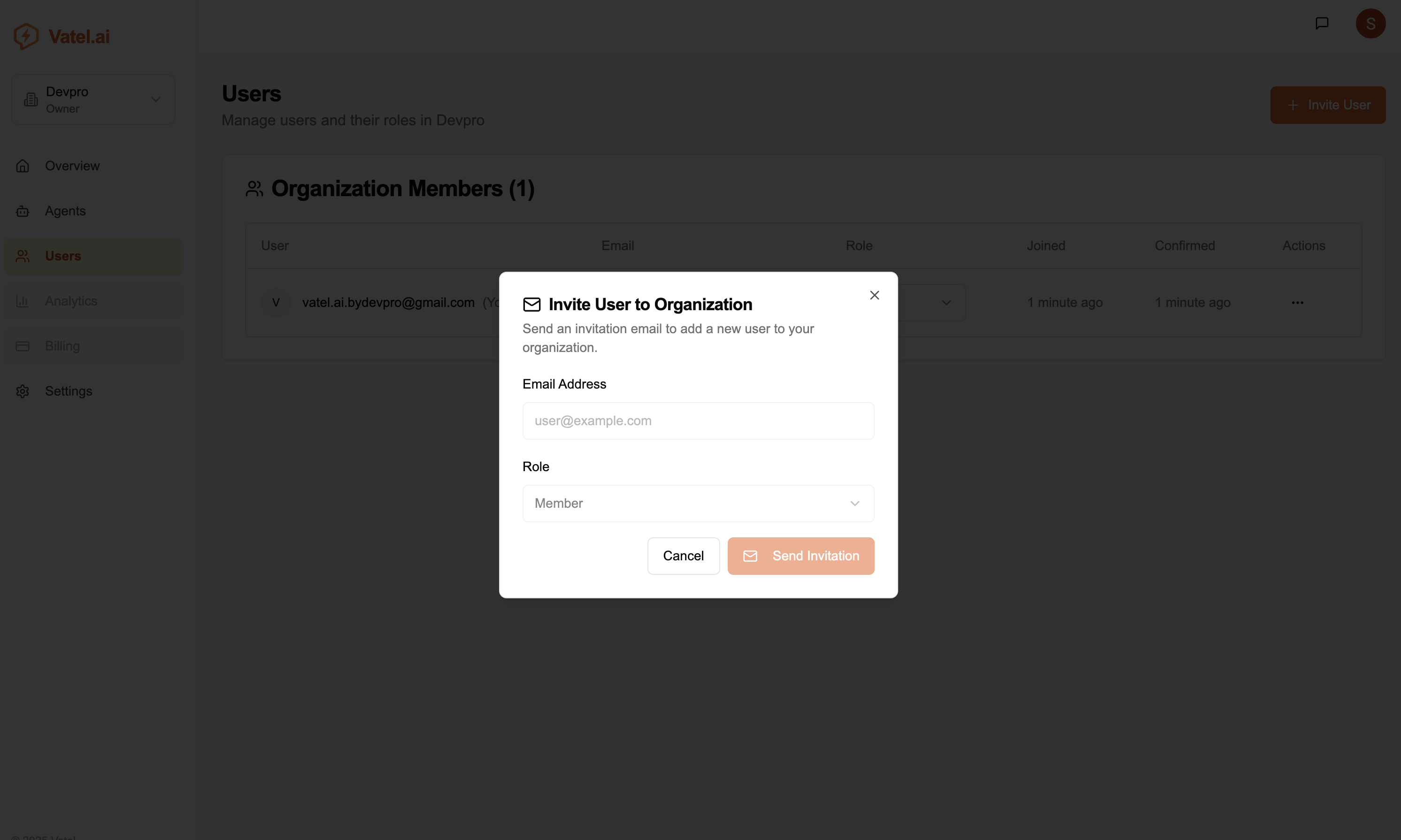 Invitation interface